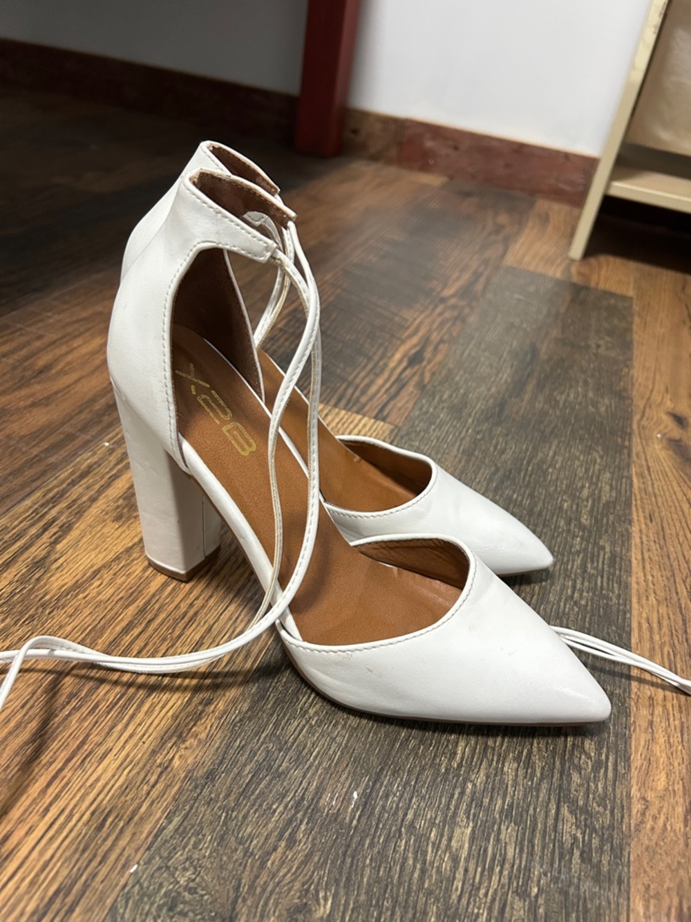 Pointed White Lace-Up Block Heels for Women